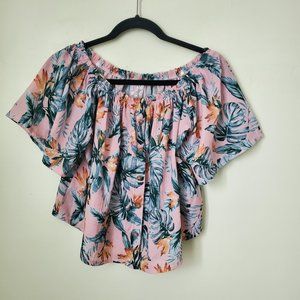 Sadie & Sage Floral off-shoulder Bell Sleeve Crop